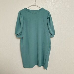 Womens Green Midi Dress with Puff Sleeve